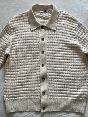 COS Cream Waffle-Knit Button Cardigan